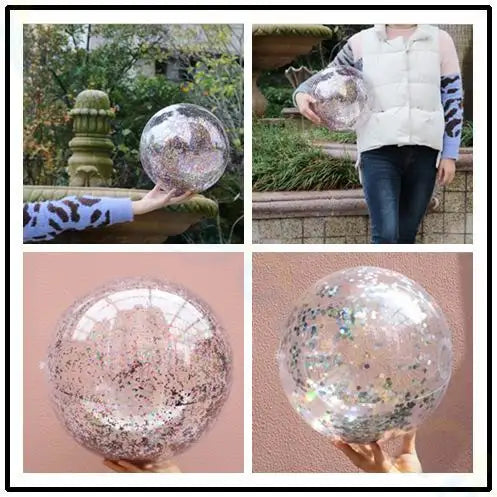 Sequin Inflatable Transparent Beach Ball water toys sports playing volleyball Gold powder balloon Photo props