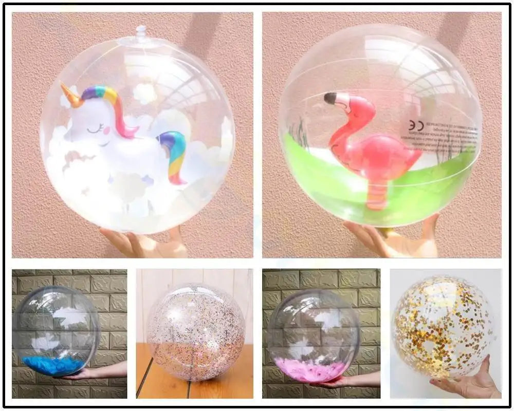 Sequin Inflatable Transparent Beach Ball water toys sports playing volleyball Gold powder balloon Photo props