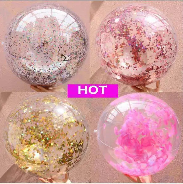Sequin Inflatable Transparent Beach Ball water toys sports playing volleyball Gold powder balloon Photo props