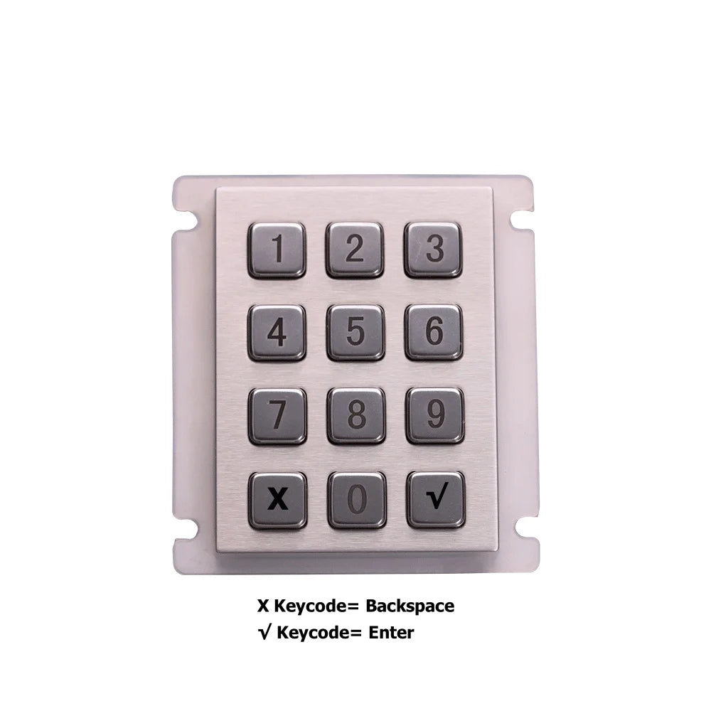 IP66 Waterproof 12-Key Stainless Steel Metal Numeric Keypad CE ROHS FCC Certification >2M Key Switch Life for Outdoor Access