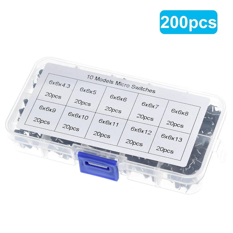 TZT 10 models 100/200pcs 6*6 Tact  Tactile Push Button Switch Kit, Height: 4.3MM~13MM DIP 4P micro switch 6x6 Key switch