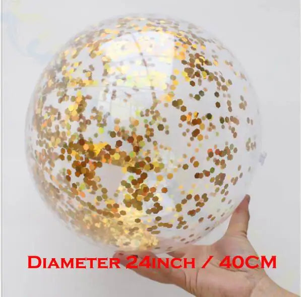 Sequin Inflatable Transparent Beach Ball water toys sports playing volleyball Gold powder balloon Photo props