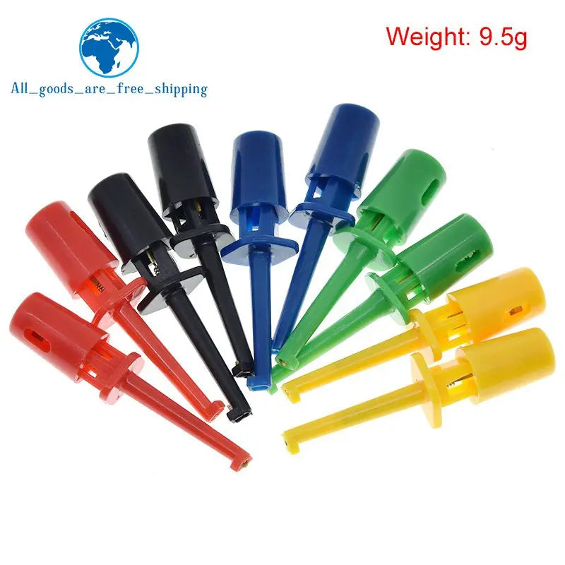 TZT 10Pcs Mini Single Test Hook Clip Test Probe for Electronic Testing IC Grabber Small Size Round Crocodile Clip