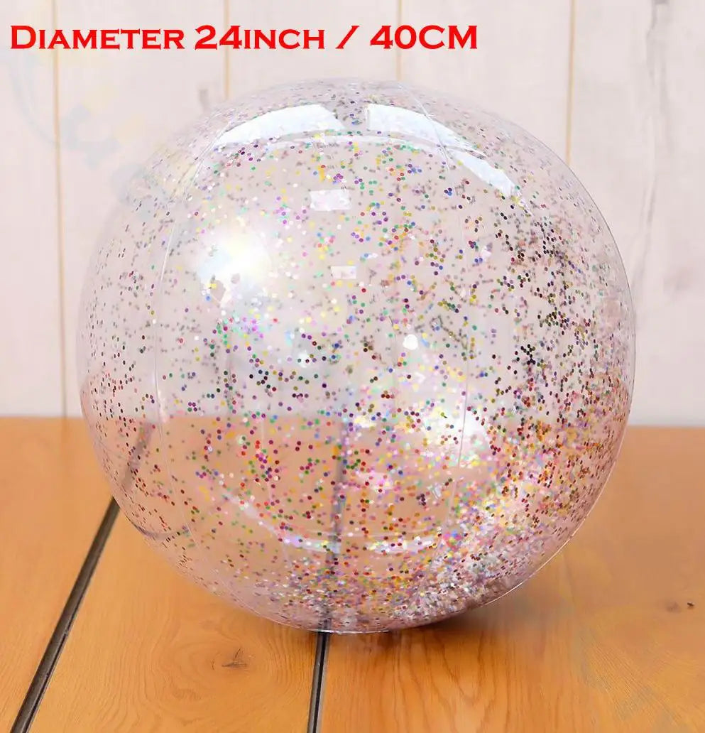 Sequin Inflatable Transparent Beach Ball water toys sports playing volleyball Gold powder balloon Photo props