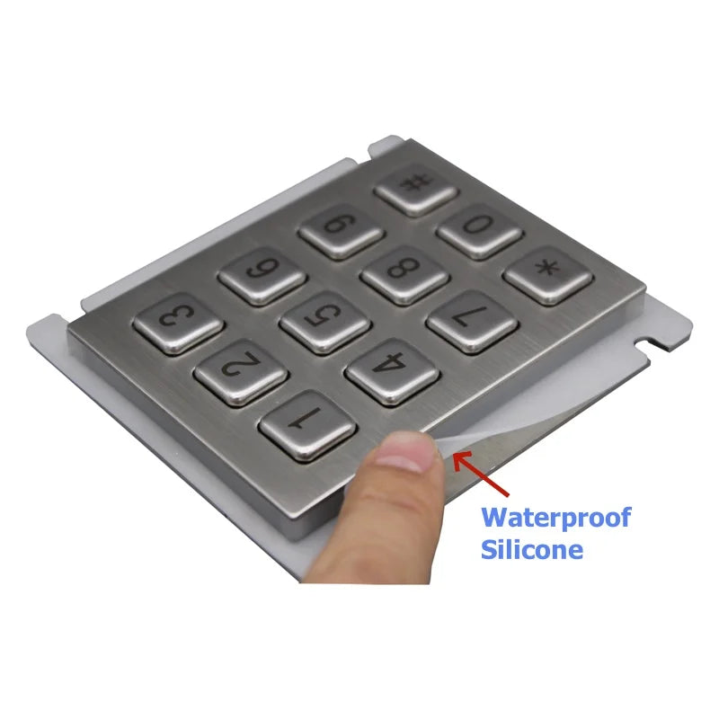 IP66 Waterproof 12-Key Stainless Steel Metal Numeric Keypad CE ROHS FCC Certification >2M Key Switch Life for Outdoor Access