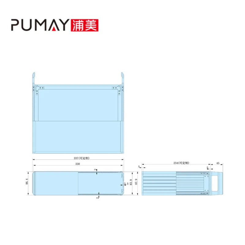 445*2u-300 Split Electronics Cases Boxes Enclosures 2U Chassis Supplier Aluminum Alloy Black CE Certified OEM/ODM
