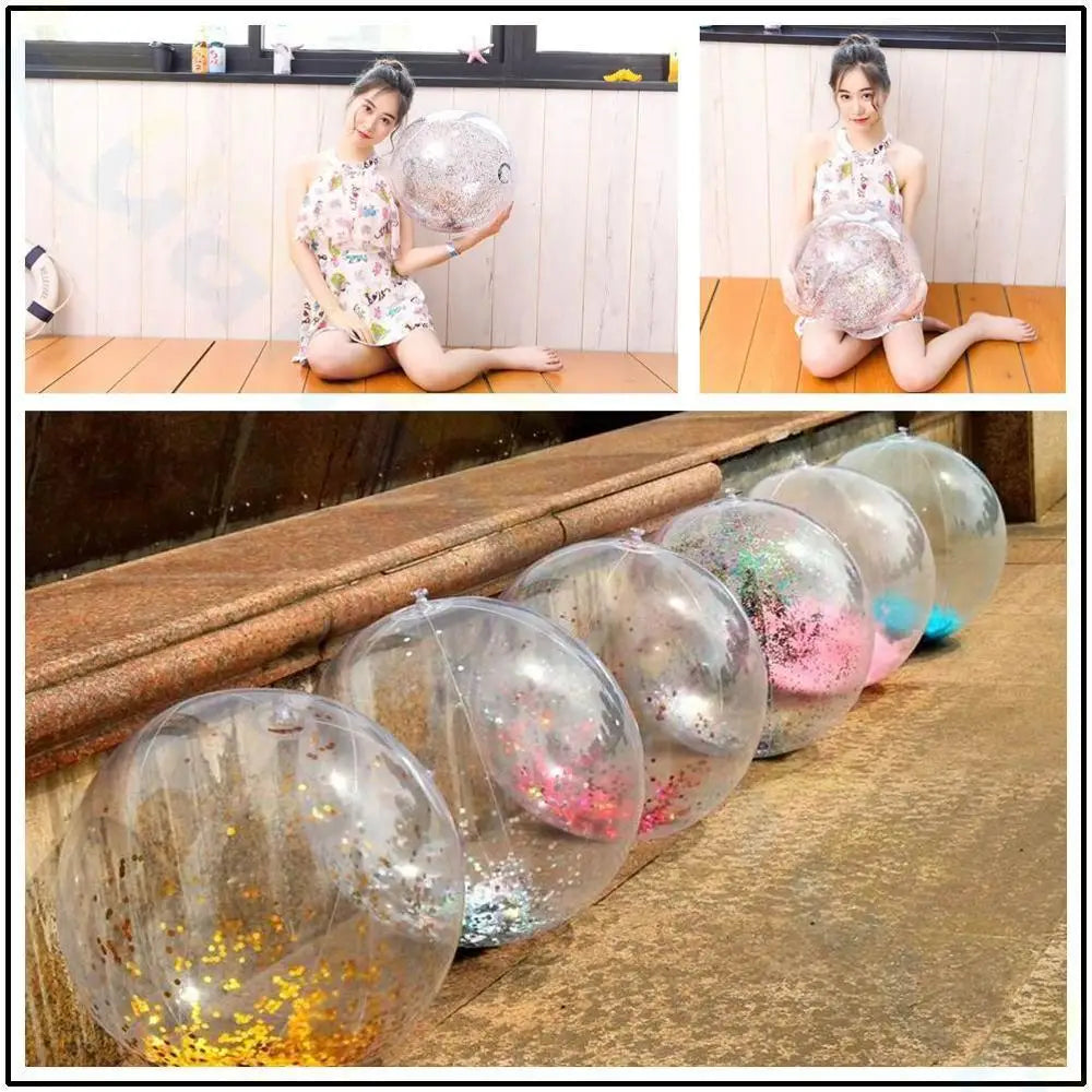 Sequin Inflatable Transparent Beach Ball water toys sports playing volleyball Gold powder balloon Photo props