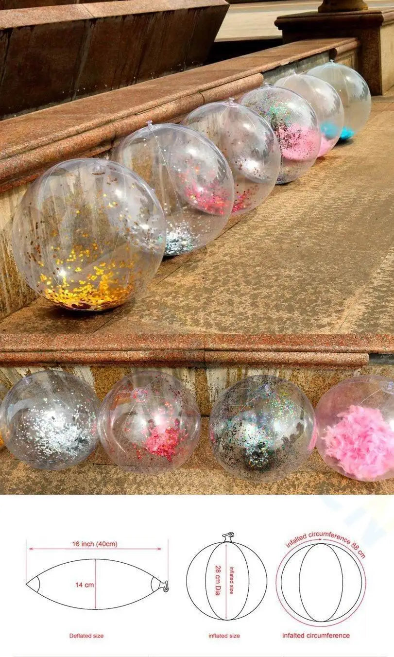 Sequin Inflatable Transparent Beach Ball water toys sports playing volleyball Gold powder balloon Photo props