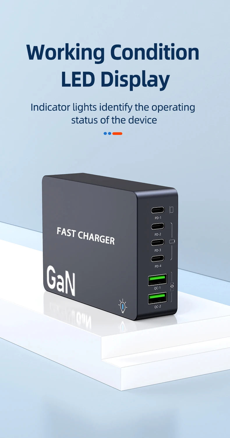 AU/BR/EU/KR/US/UK Plug Multi Port Socket Adapter 6 Port GaN Charger USB C For Smartphone Tablet Laptop 100W PPS Quick Charging