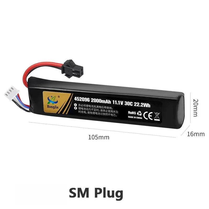 1PCS 11.1V 2000mAh Polymer Lithium Battery 3S 30C 452096 Batteria for Water Gun Airsoft BB Air Pistol Electric Toys Guns Parts