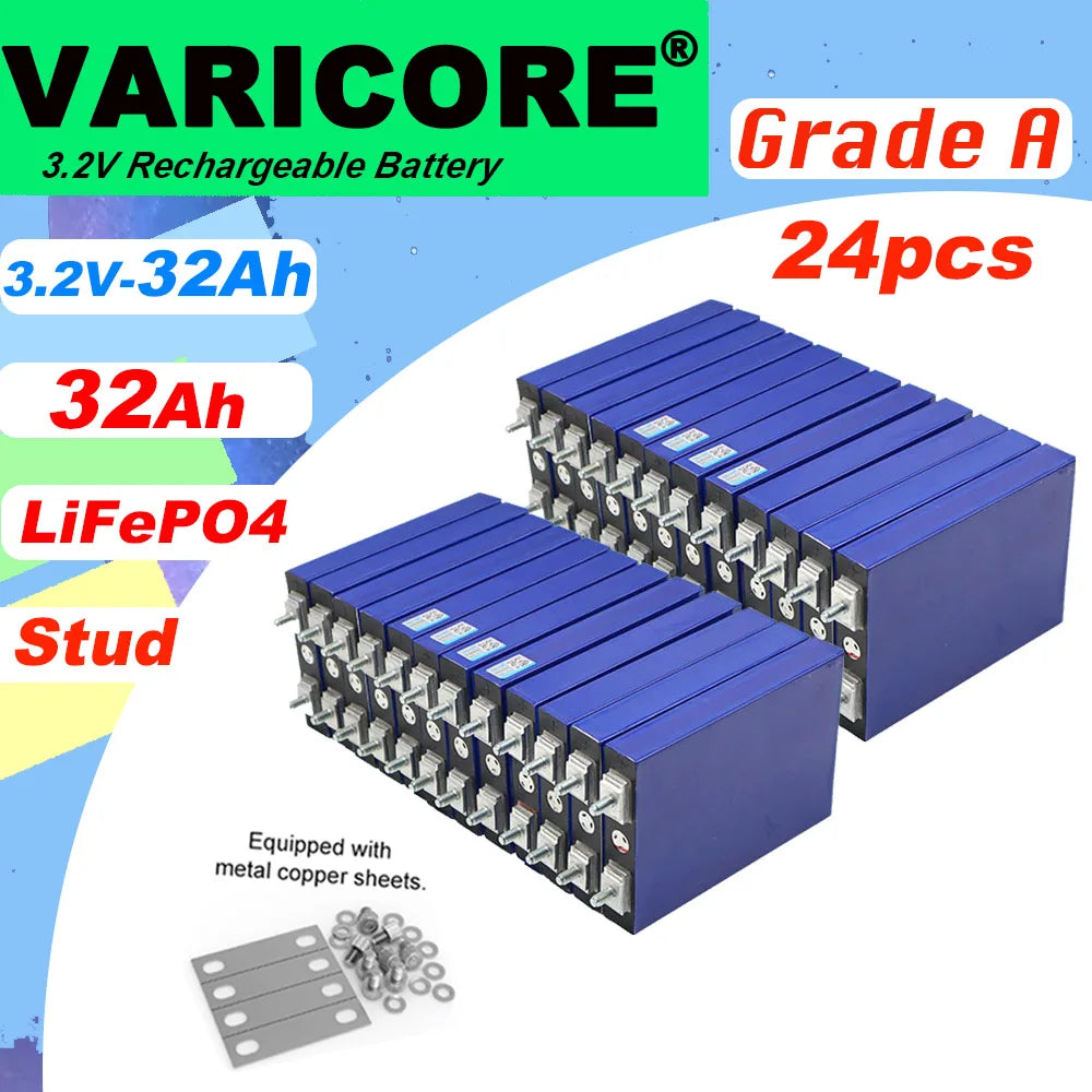 VariCore 3.2V 32Ah LiFePO4 Battery Pack phosphate 32000mAh for 12V 24V 36V 48V Golf Cart Motorcycle Car Motor Modification Stud