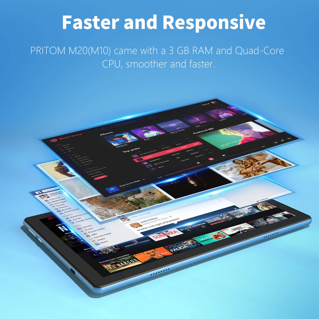 PRITOM Android Tablet 10.1 Inch 3GB RAM 64GB ROM Quad Core Processor WiFi 6 HD IPS Screen 8.0 MP Rear Camera