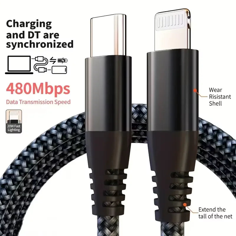 1PC 2PCS MFi Certified Fast Cable durable Nylon Braided Cord USB C to Lightning Cable Fast Charging Data for iPhone 14 13 12 11