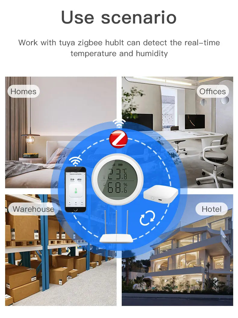 Tuya ZigBee Temperature and Humidity Sensor With LCD Smart life APP Google Alexa Voice Control Support Multi-mode Gateway Option