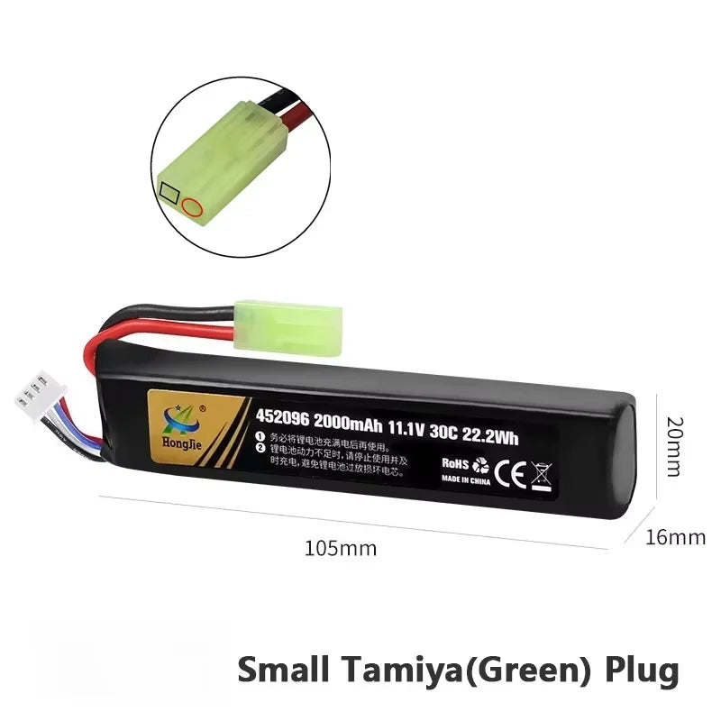 1PCS 11.1V 2000mAh Polymer Lithium Battery 3S 30C 452096 Batteria for Water Gun Airsoft BB Air Pistol Electric Toys Guns Parts