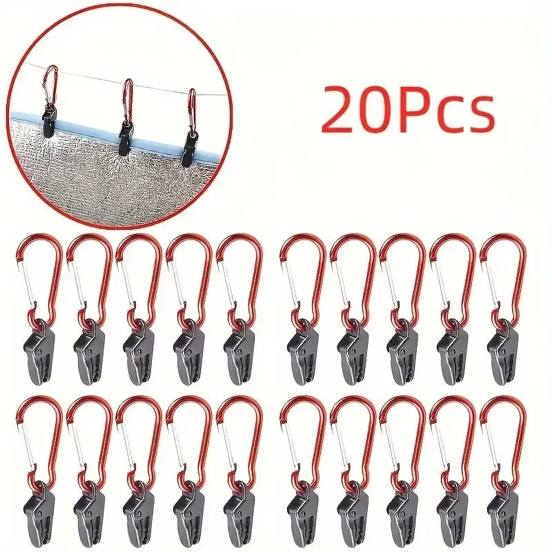 Tent Accessories Tent Cloth Tarp Clips With Carabiner,  Shelter Awning Clamp With Aluminum Alloy Hook, Outdoor Tool Euqipment