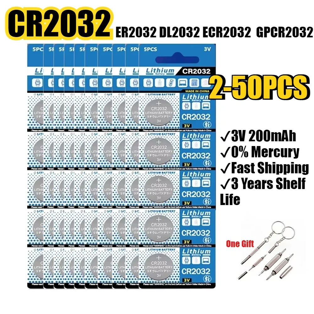 2-50Pcs 200mAh CR2032 2032 DL2032 ECR2032 3V Lithium Battery For Watch Toy Calculator Car Key Remote Control Button Coin Cells
