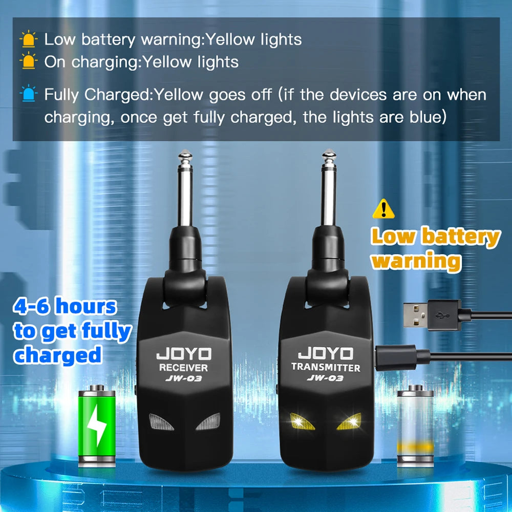 JOYO JW-03 Wireless Guitar System 2.4GHz Low Latency 20M Range Wireless Transmitter Receiver for Electric Guitar Bass Amplifier