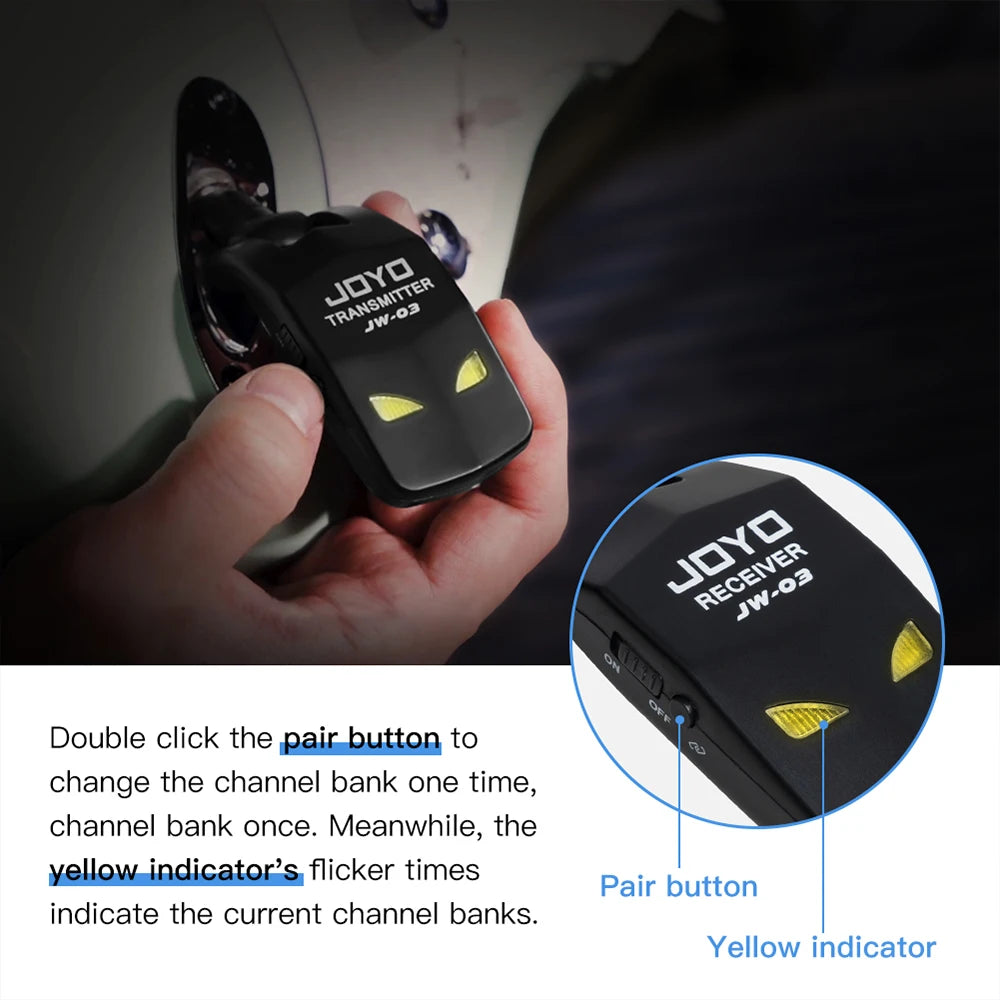 JOYO JW-03 Wireless Guitar System 2.4GHz Low Latency 20M Range Wireless Transmitter Receiver for Electric Guitar Bass Amplifier