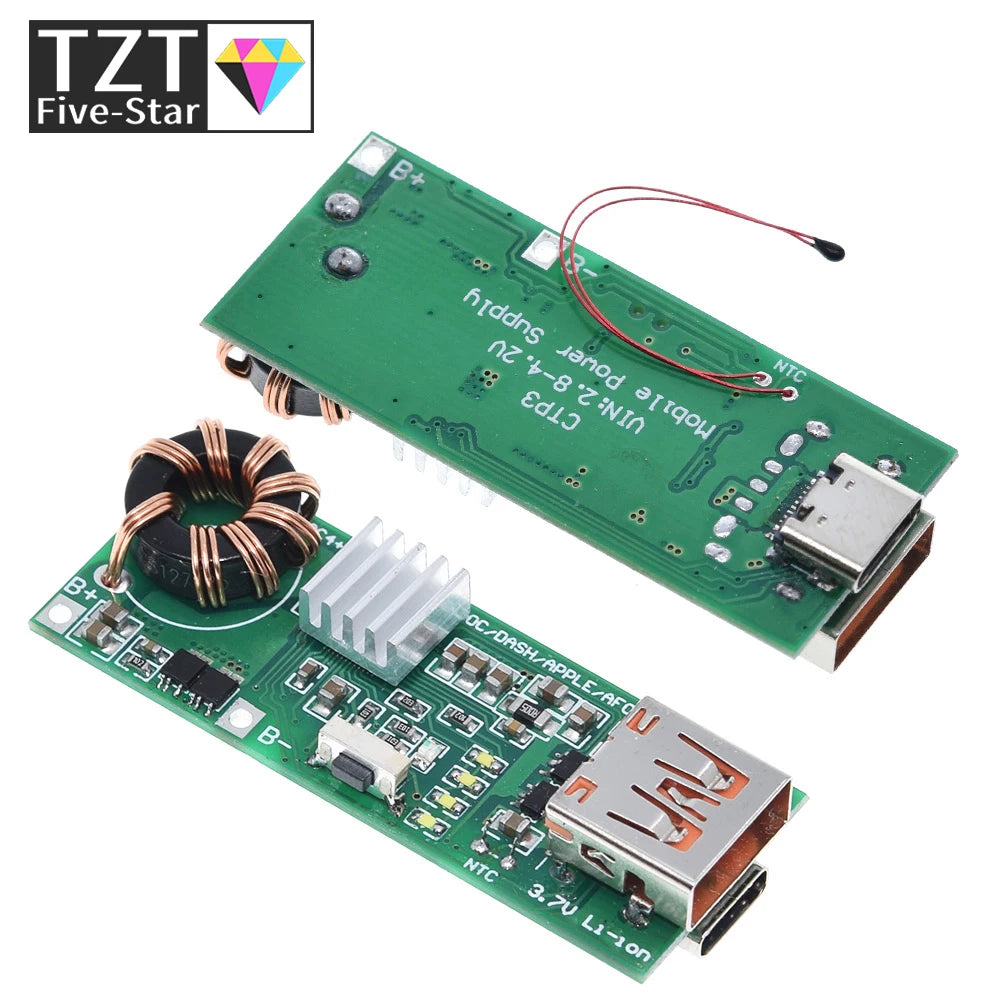 QC4.0 QC3.0 Double Way PD Mobile Phone Power Bank  Quick Charge 3.7V to 5V 9V 4.5A 22.5W  Type-C USB Boost Charger Circuit Board