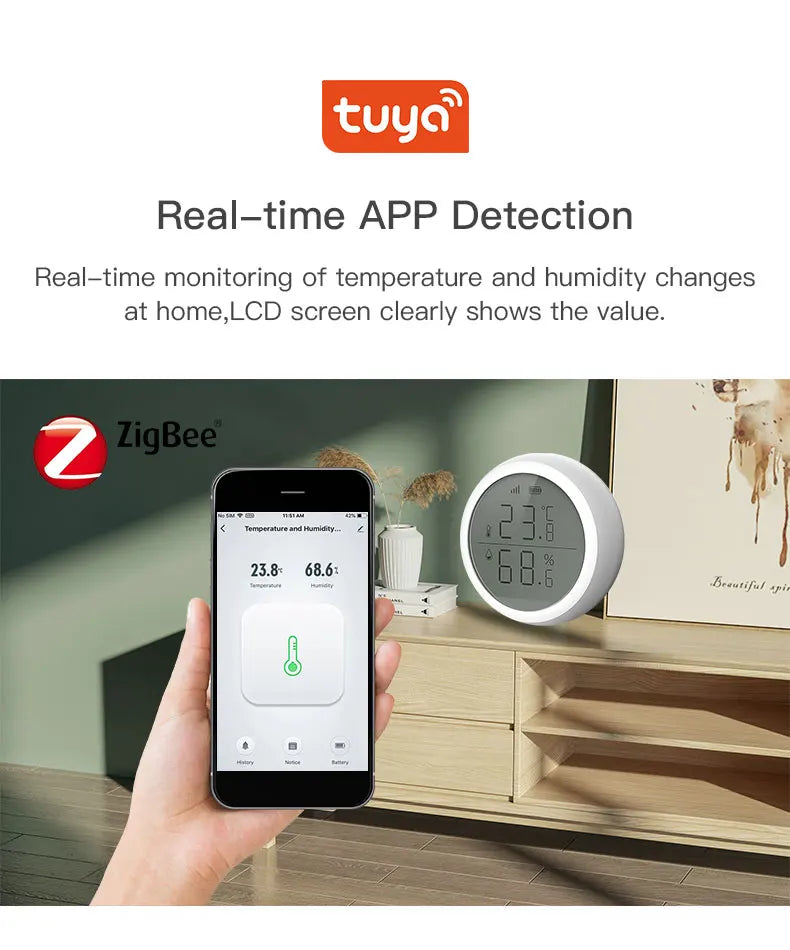 Tuya ZigBee Temperature and Humidity Sensor With LCD Smart life APP Google Alexa Voice Control Support Multi-mode Gateway Option