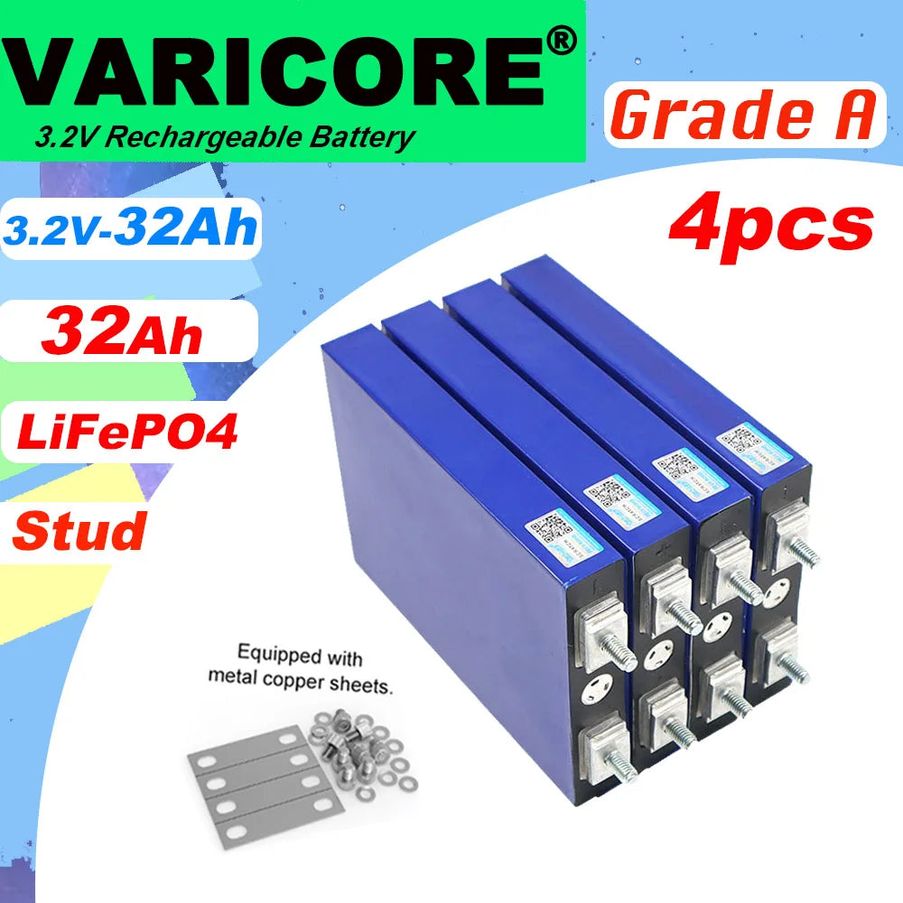 VariCore 3.2V 32Ah LiFePO4 Battery Pack phosphate 32000mAh for 12V 24V 36V 48V Golf Cart Motorcycle Car Motor Modification Stud
