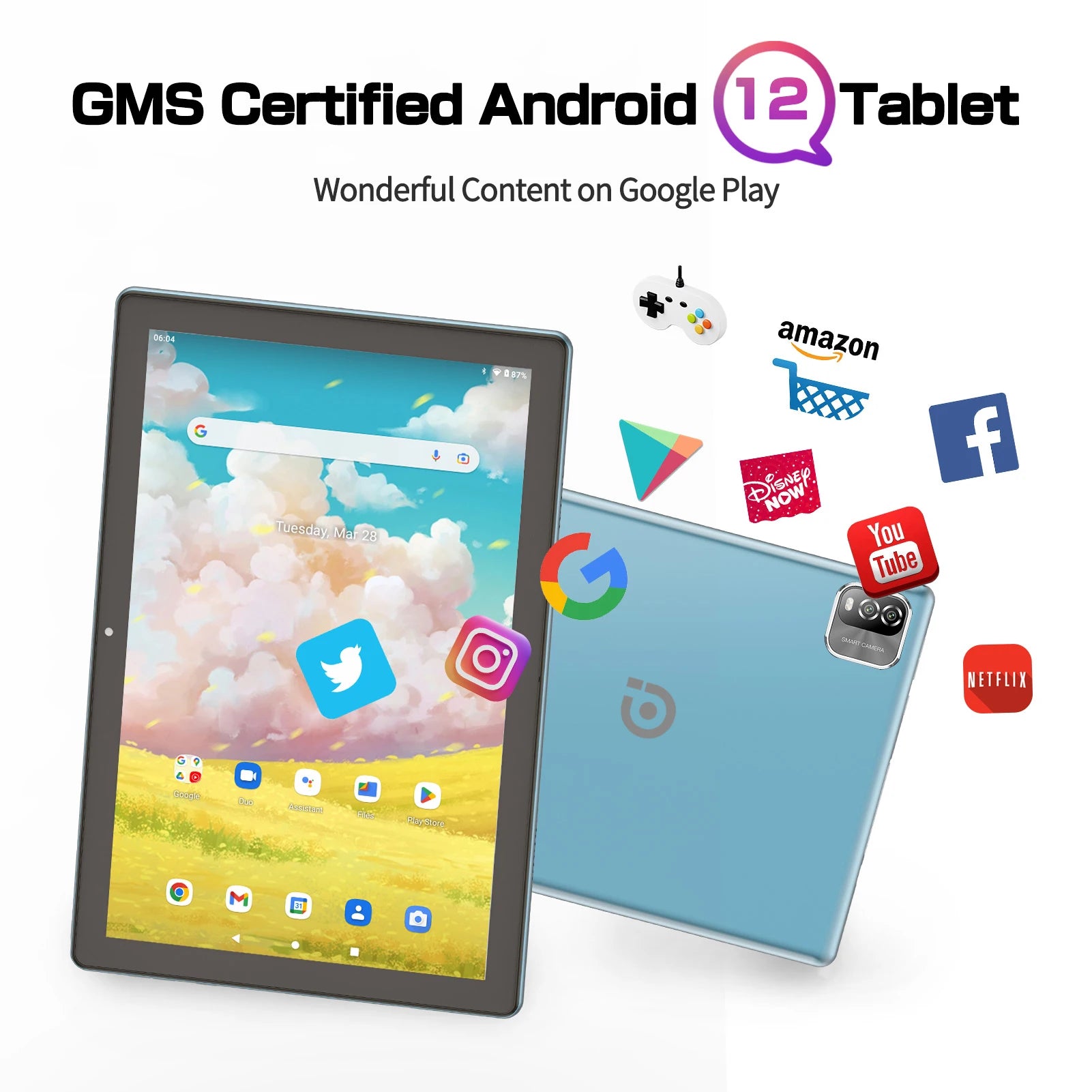 PRITOM Android Tablet 10.1 Inch 3GB RAM 64GB ROM Quad Core Processor WiFi 6 HD IPS Screen 8.0 MP Rear Camera