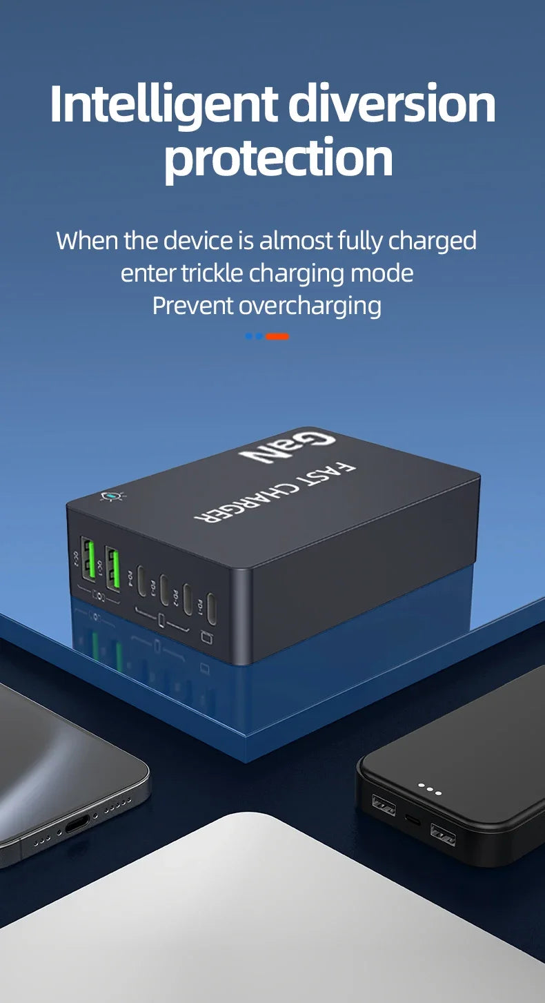 AU/BR/EU/KR/US/UK Plug Multi Port Socket Adapter 6 Port GaN Charger USB C For Smartphone Tablet Laptop 100W PPS Quick Charging