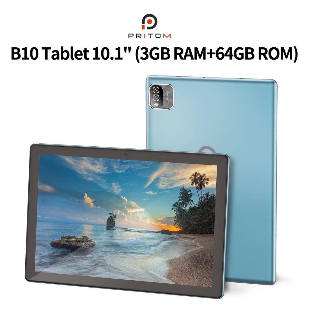 PRITOM Android Tablet 10.1 Inch 3GB RAM 64GB ROM Quad Core Processor WiFi 6 HD IPS Screen 8.0 MP Rear Camera