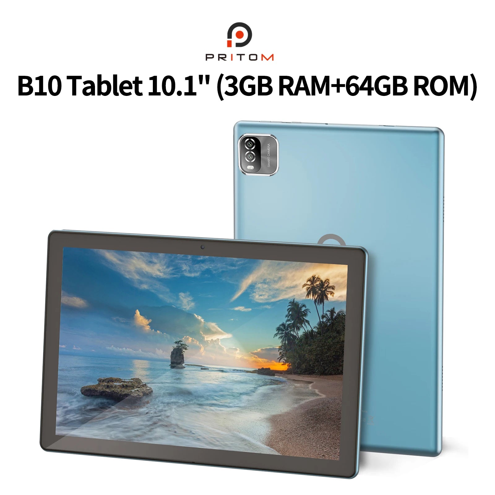 PRITOM Android Tablet 10.1 Inch 3GB RAM 64GB ROM Quad Core Processor WiFi 6 HD IPS Screen 8.0 MP Rear Camera