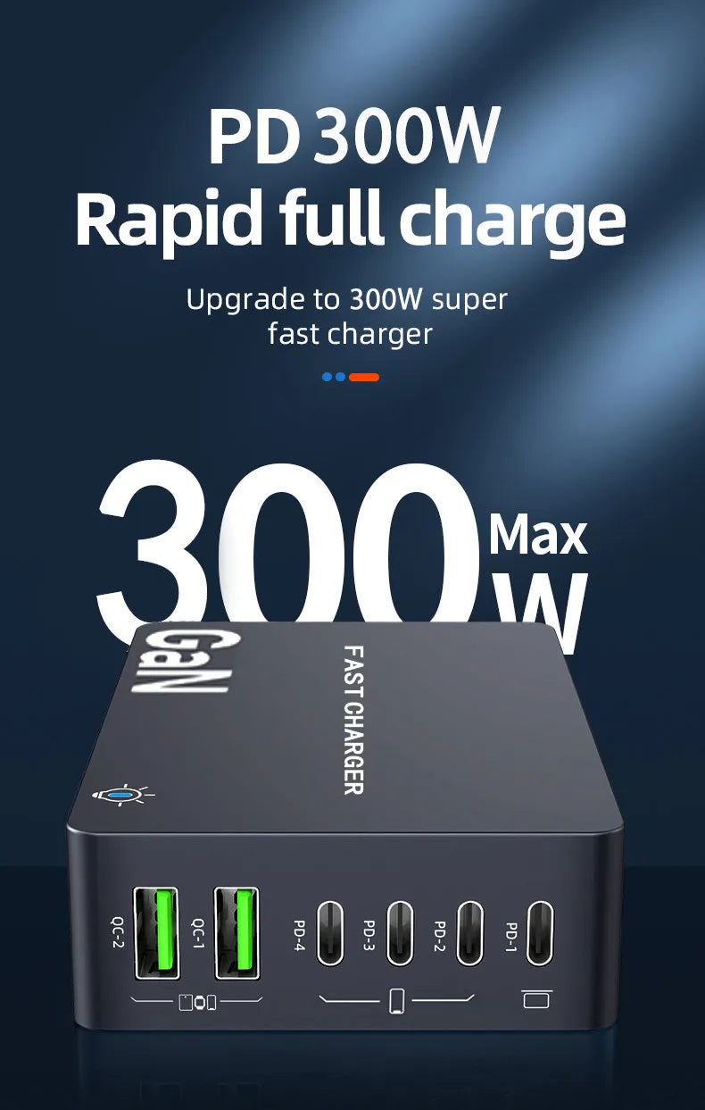 AU/BR/EU/KR/US/UK Plug Multi Port Socket Adapter 6 Port GaN Charger USB C For Smartphone Tablet Laptop 100W PPS Quick Charging