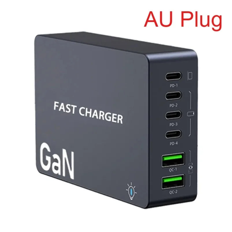 AU/BR/EU/KR/US/UK Plug Multi Port Socket Adapter 6 Port GaN Charger USB C For Smartphone Tablet Laptop 100W PPS Quick Charging