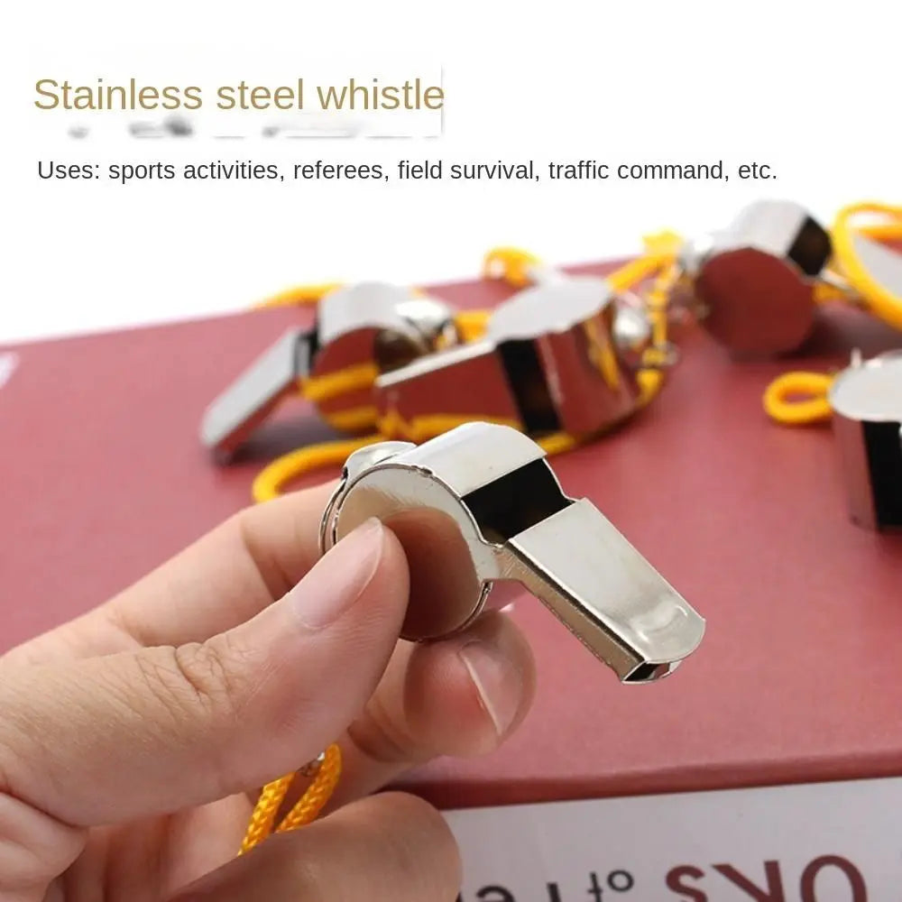 Team Sport Loud Metal Whistle With Rope Strong Stainless Steel Whistles Professional Portable Referee Whistles Training