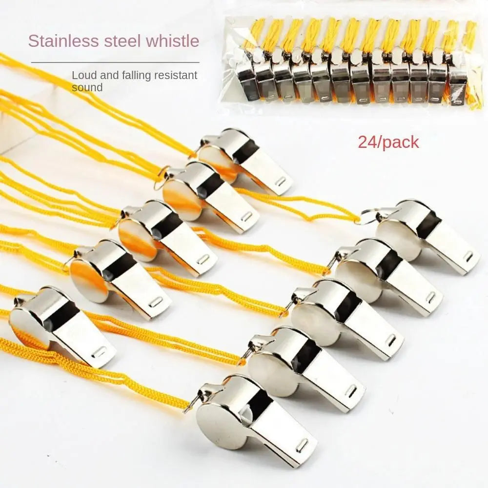 Team Sport Loud Metal Whistle With Rope Strong Stainless Steel Whistles Professional Portable Referee Whistles Training