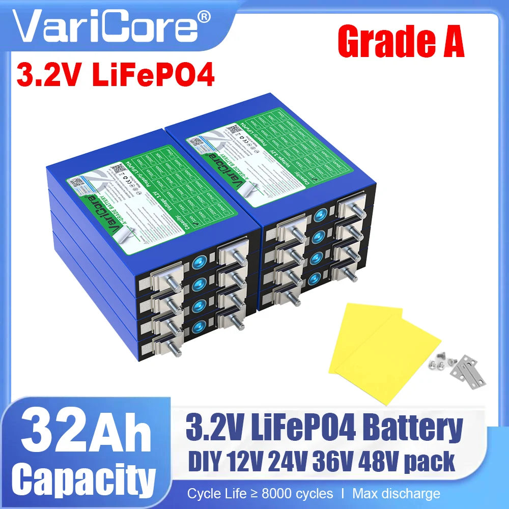 VariCore 3.2V 32Ah LiFePO4 Battery Pack phosphate 32000mAh for 12V 24V 36V 48V Golf Cart Motorcycle Car Motor Modification Stud
