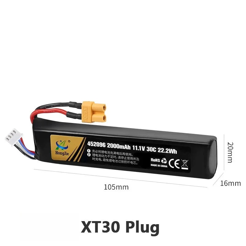 1PCS 11.1V 2000mAh Polymer Lithium Battery 3S 30C 452096 Batteria for Water Gun Airsoft BB Air Pistol Electric Toys Guns Parts