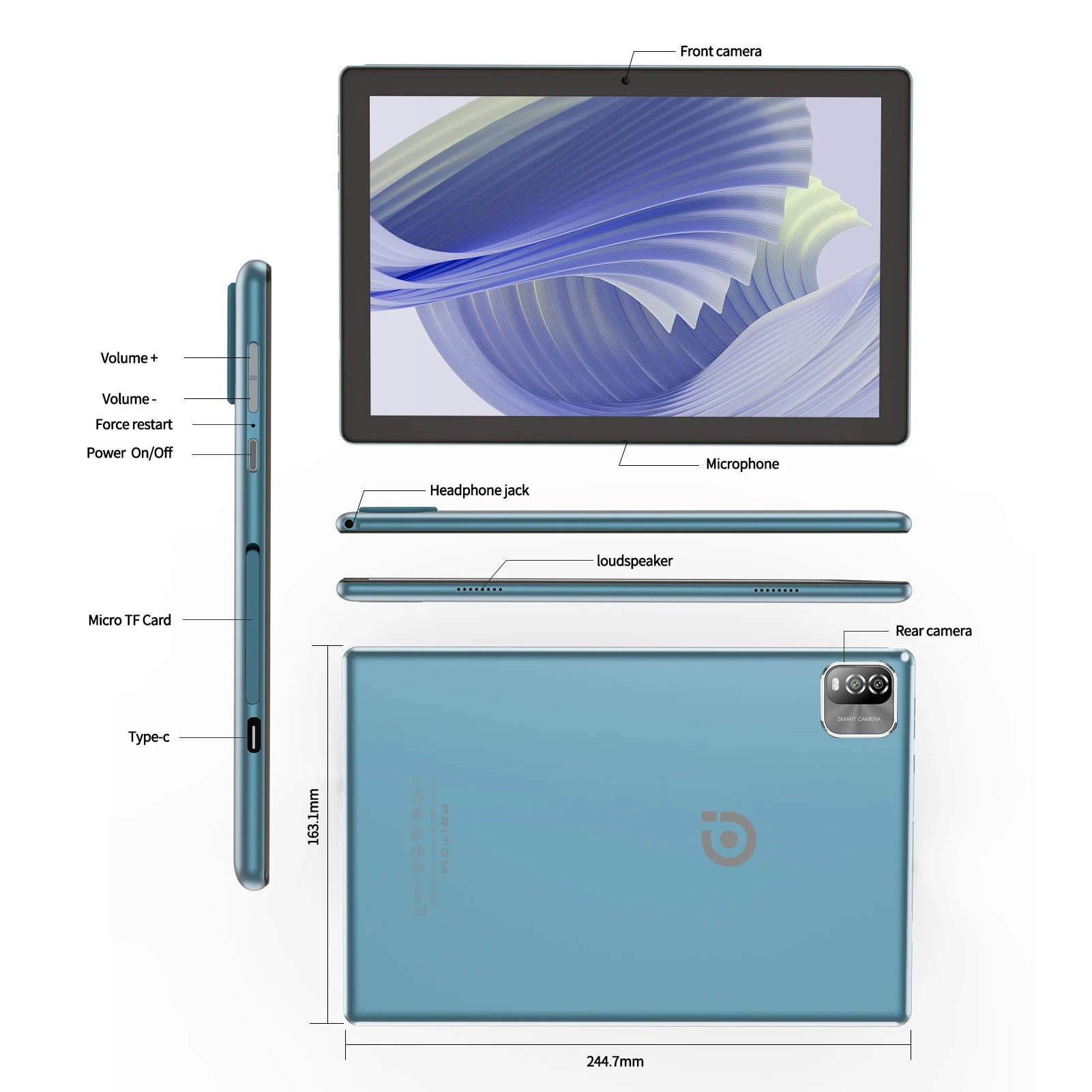 PRITOM Android Tablet 10.1 Inch 3GB RAM 64GB ROM Quad Core Processor WiFi 6 HD IPS Screen 8.0 MP Rear Camera