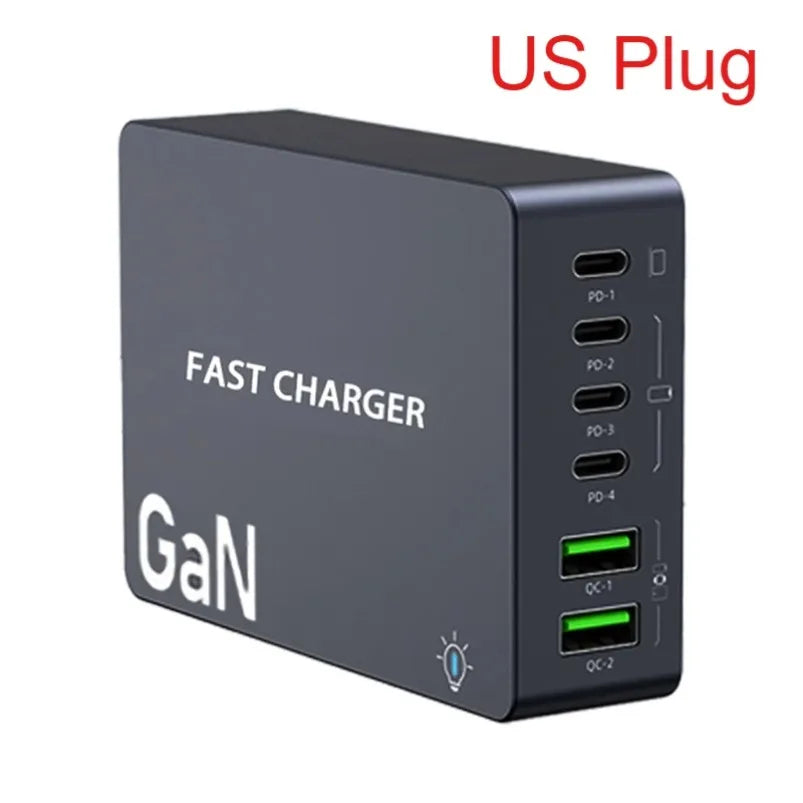 AU/BR/EU/KR/US/UK Plug Multi Port Socket Adapter 6 Port GaN Charger USB C For Smartphone Tablet Laptop 100W PPS Quick Charging