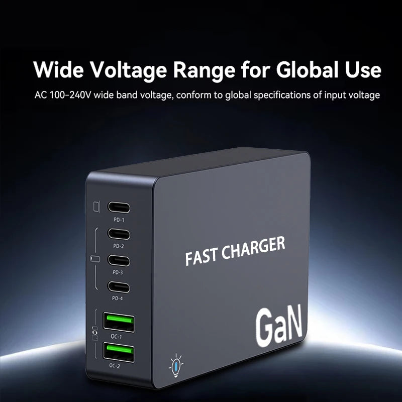AU/BR/EU/KR/US/UK Plug Multi Port Socket Adapter 6 Port GaN Charger USB C For Smartphone Tablet Laptop 100W PPS Quick Charging