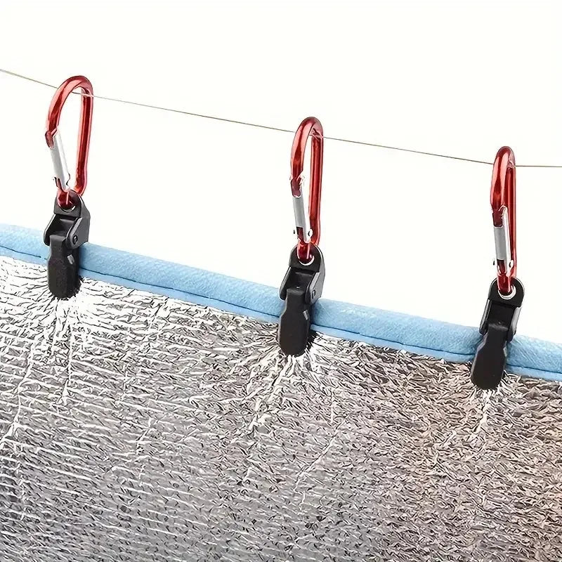 Tent Accessories Tent Cloth Tarp Clips With Carabiner,  Shelter Awning Clamp With Aluminum Alloy Hook, Outdoor Tool Euqipment
