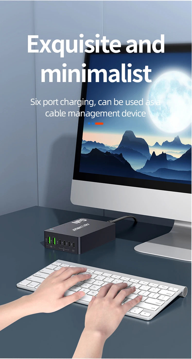 AU/BR/EU/KR/US/UK Plug Multi Port Socket Adapter 6 Port GaN Charger USB C For Smartphone Tablet Laptop 100W PPS Quick Charging