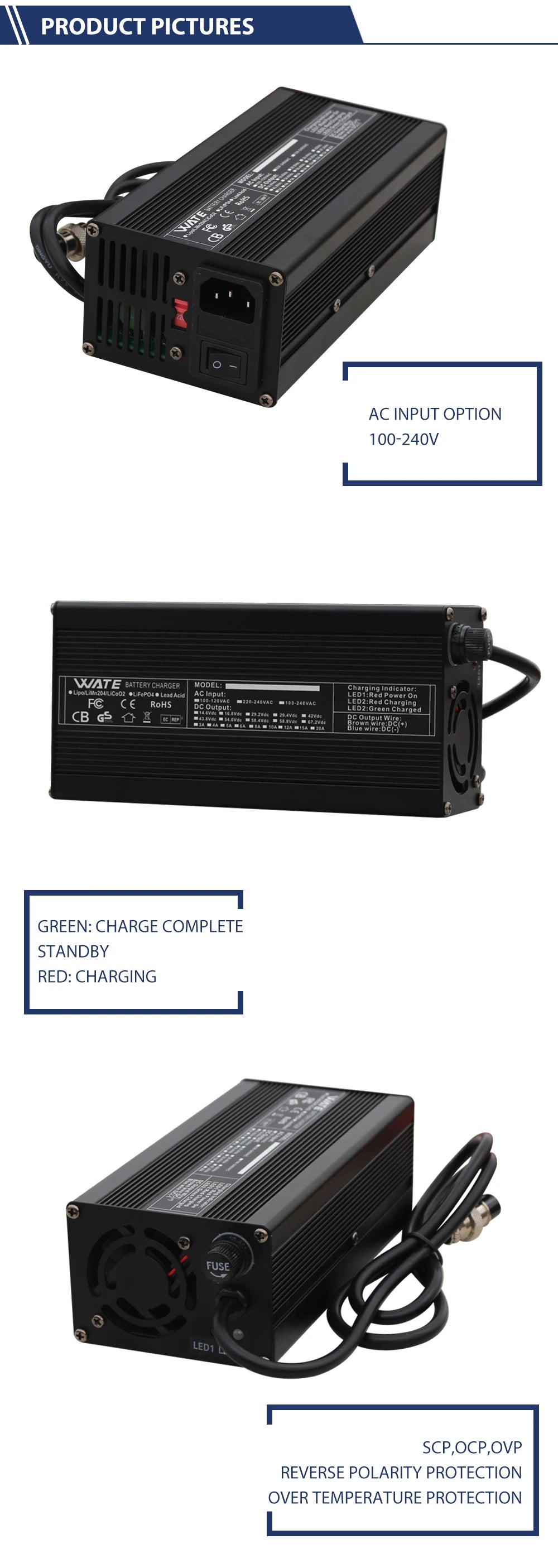 58.4V 8A Charger Special For 48V 51.2V 16S LiFePO4 Battery Pack High Quality