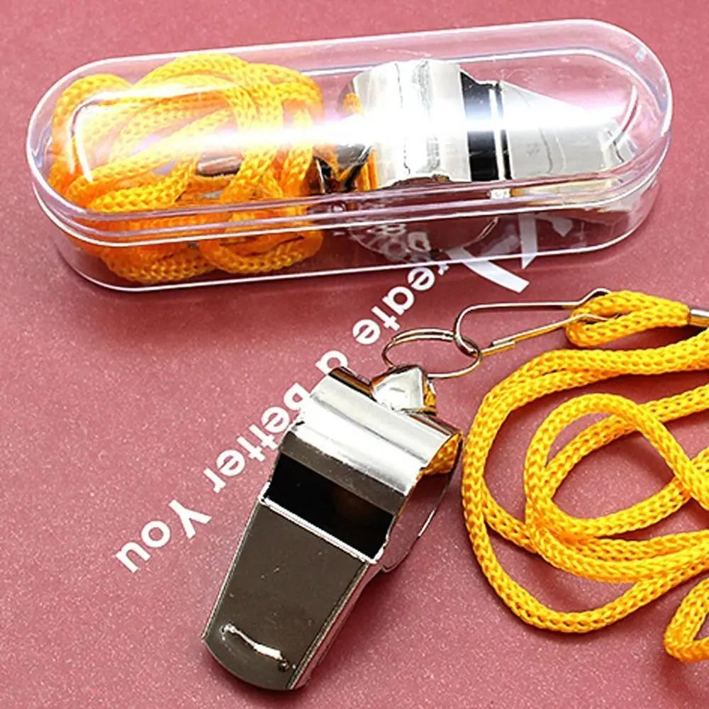 Team Sport Loud Metal Whistle With Rope Strong Stainless Steel Whistles Professional Portable Referee Whistles Training