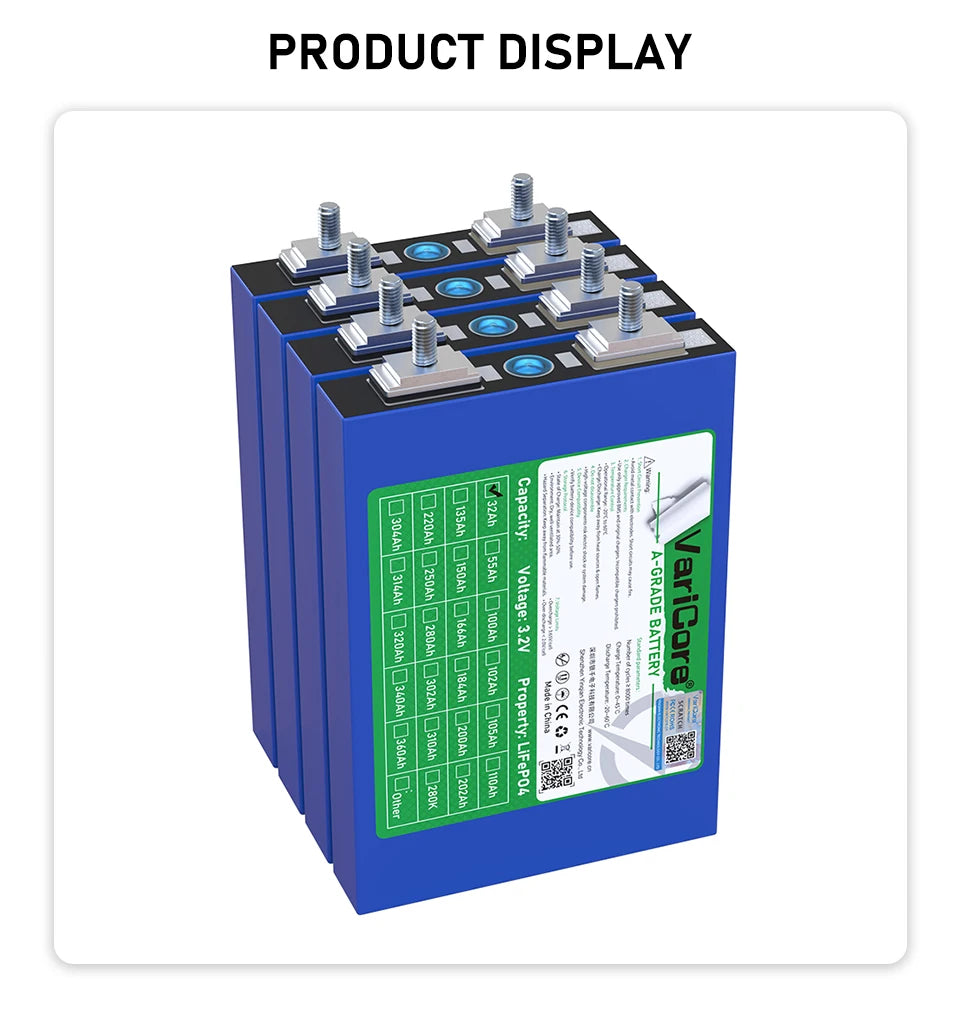 VariCore 3.2V 32Ah LiFePO4 Battery Pack phosphate 32000mAh for 12V 24V 36V 48V Golf Cart Motorcycle Car Motor Modification Stud