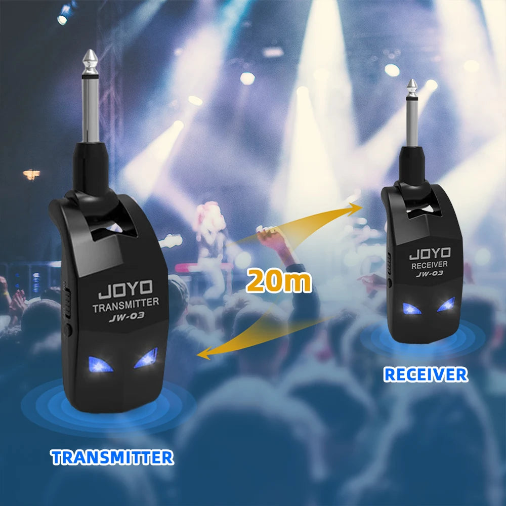 JOYO JW-03 Wireless Guitar System 2.4GHz Low Latency 20M Range Wireless Transmitter Receiver for Electric Guitar Bass Amplifier