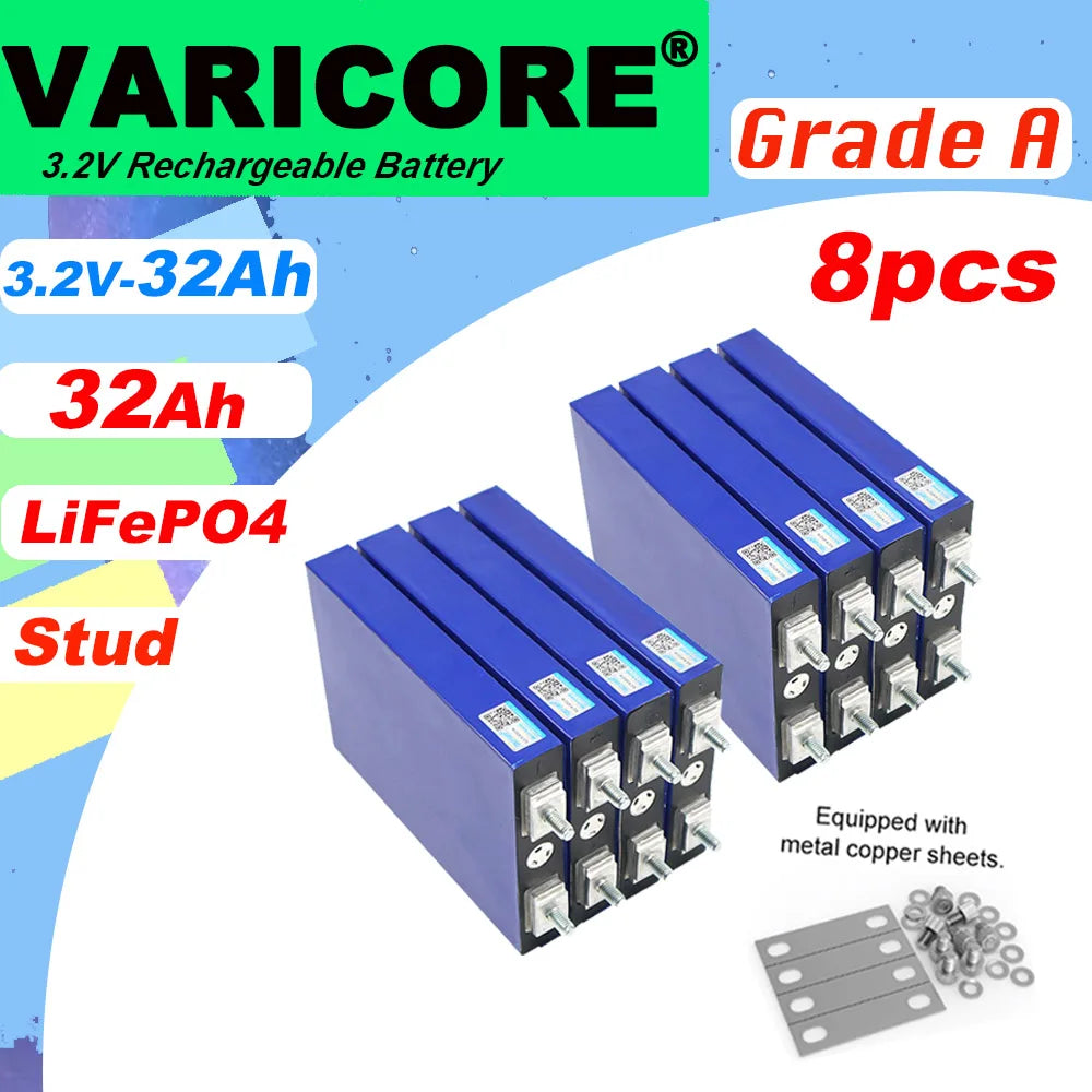 VariCore 3.2V 32Ah LiFePO4 Battery Pack phosphate 32000mAh for 12V 24V 36V 48V Golf Cart Motorcycle Car Motor Modification Stud