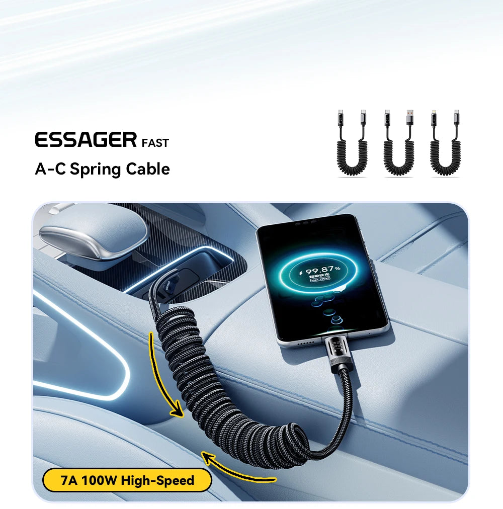 Essager Digital Dispaly USB C Cable For iPhone 17 16 15 Xiaomi Huawei 100W PD Fast Charging For Macbook iPad Type C to C Cable