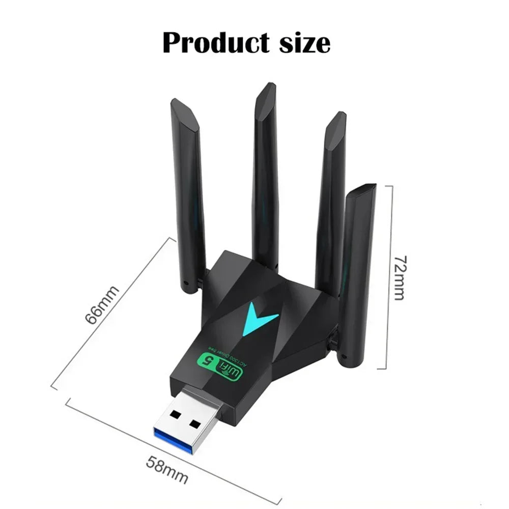 1200Mbps WiFi USB Adapter 2.4G+5Ghz Wi-Fi Dongle 4 Antenna 802.11AC USB3.0 High-Speed Wireless Card Receiver PC/Laptop