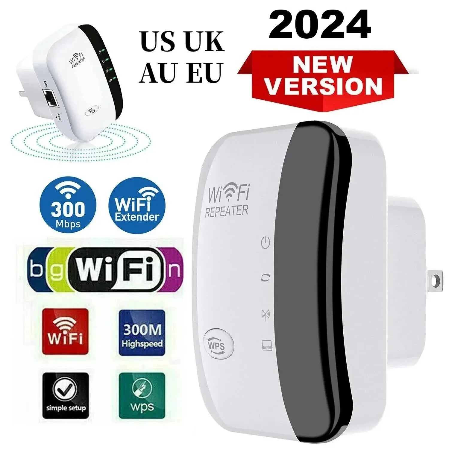 Wireless WiFi Range Extender 300M Signal Booster Repeater Network Amplifier Compatible with Most Routers EU US Plug