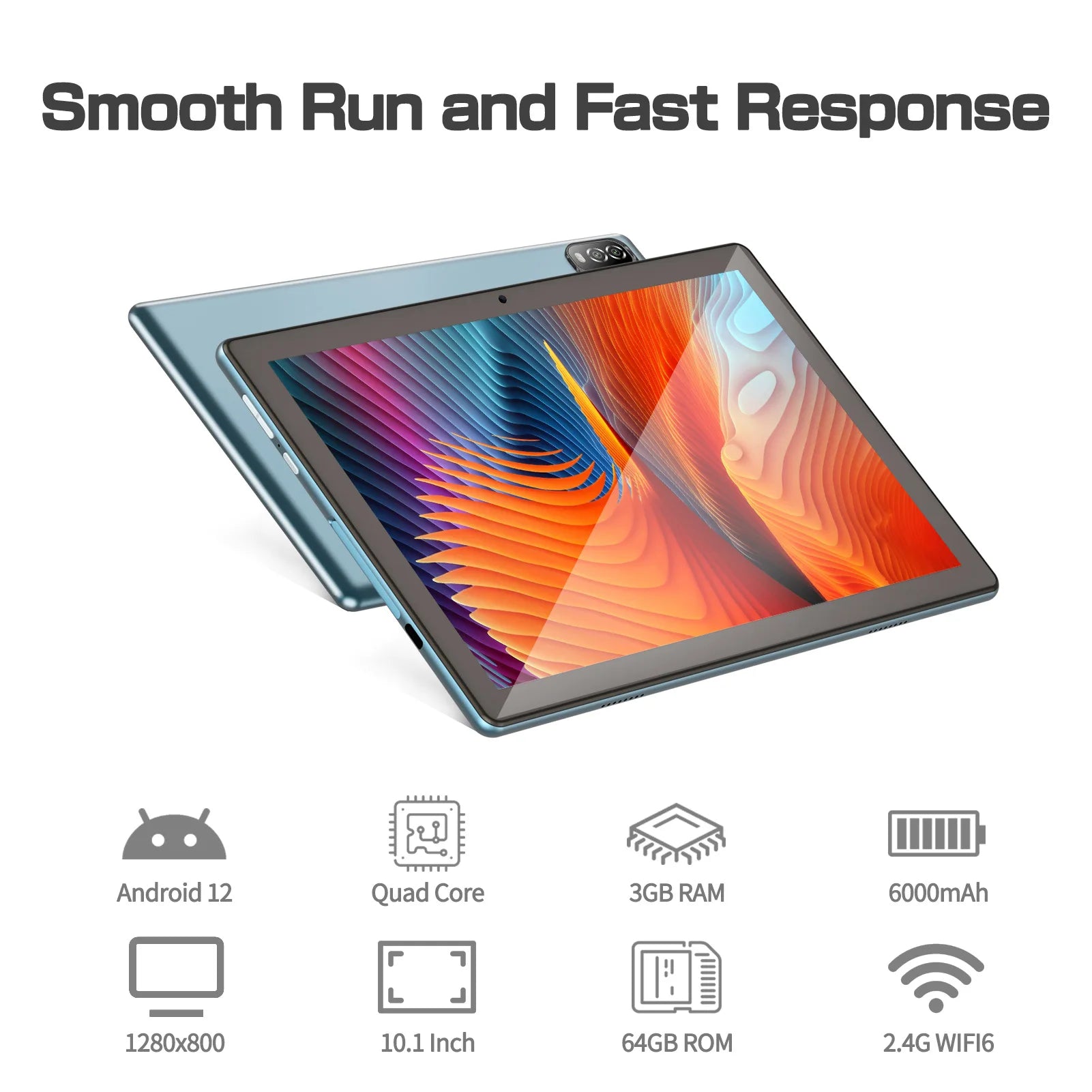 PRITOM Android Tablet 10.1 Inch 3GB RAM 64GB ROM Quad Core Processor WiFi 6 HD IPS Screen 8.0 MP Rear Camera